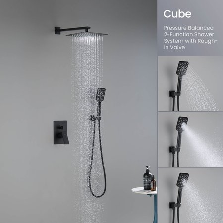 Kibi Cube Pressure Balanced 2-Function Shower System with Rough-In Valve, Matte Black KSF405MB